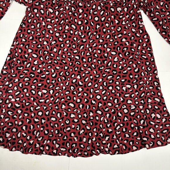 Old Navy Women Cheetah Print A-Line Short Dress V-Neck Burgundy Elastic Waist L - Picture 10 of 10